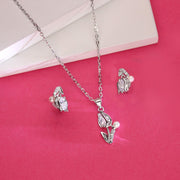 White Rose Silver Necklace Set