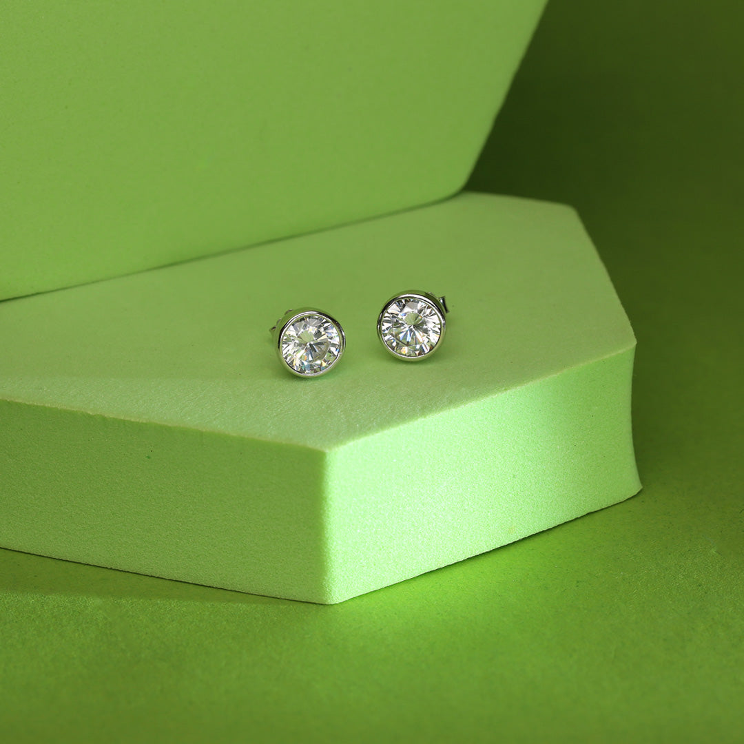 Luna Gleam Silver Stud Earrings