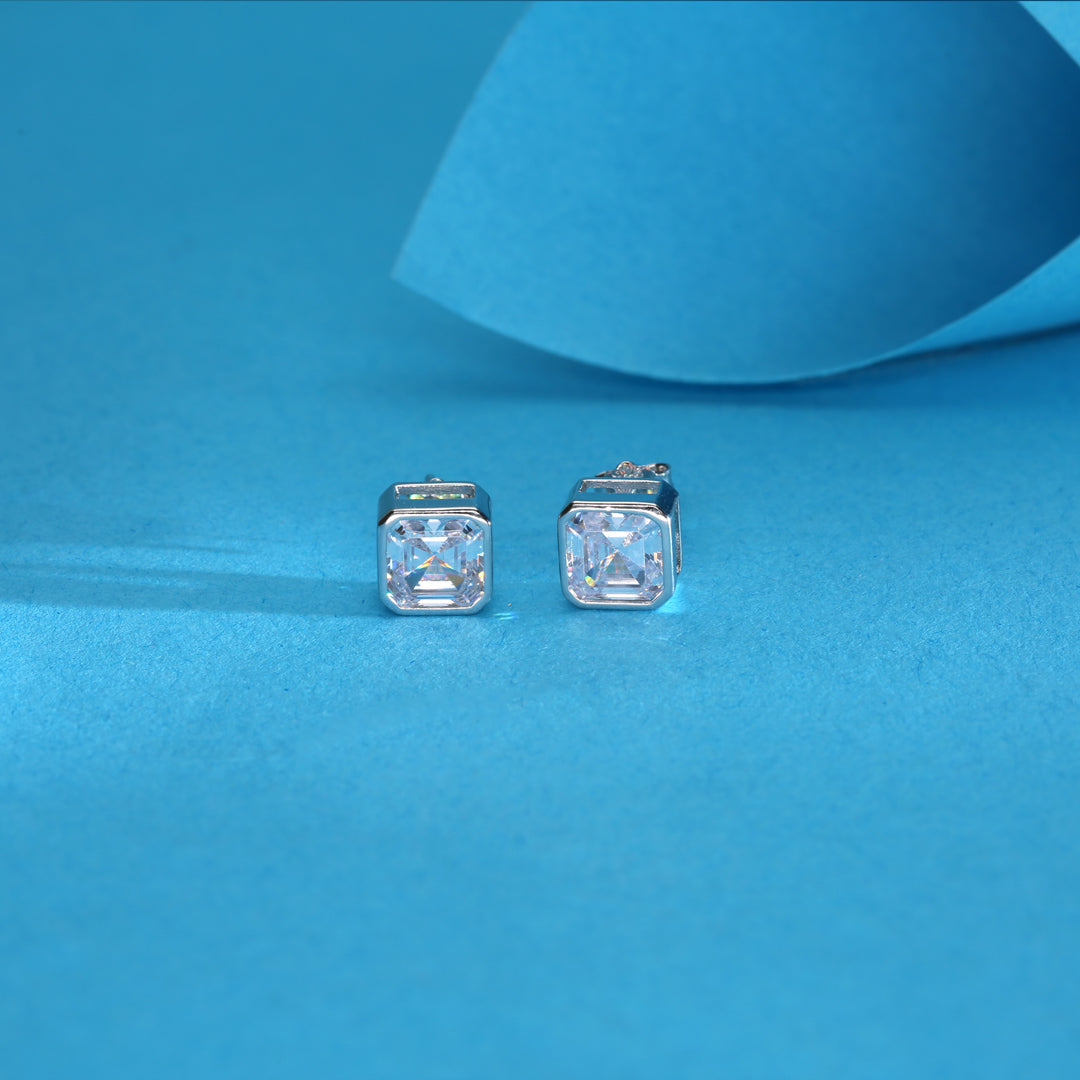 Halo Edge Silver Stud Earrings