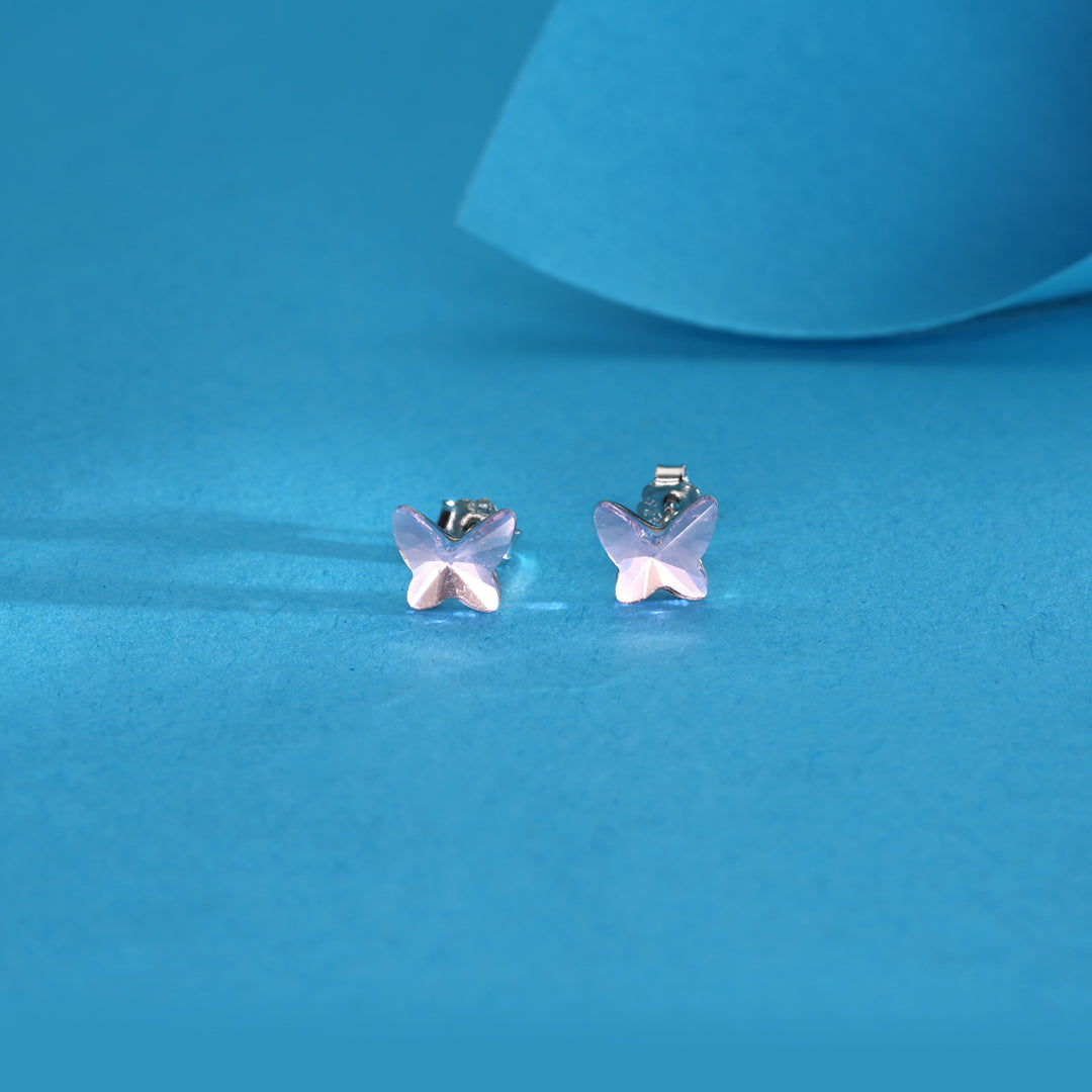 Pink Stone Butterfly Silver Stud Earrings