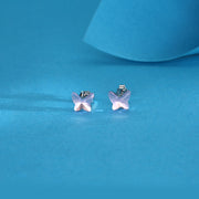 Pink Stone Butterfly Silver Stud Earrings