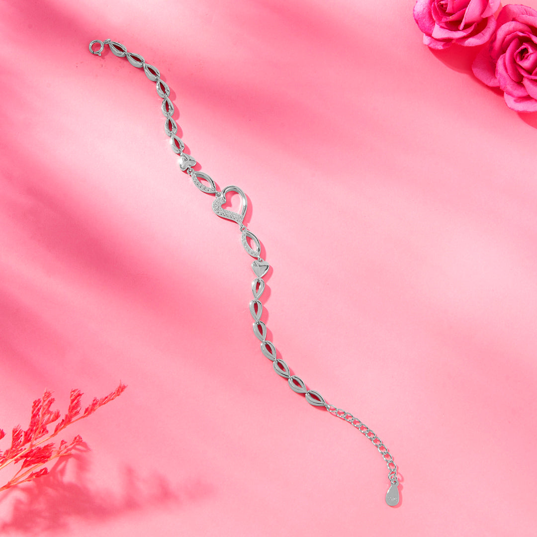 Heart Blossom Valentine 925 Silver Bracelet For Woman