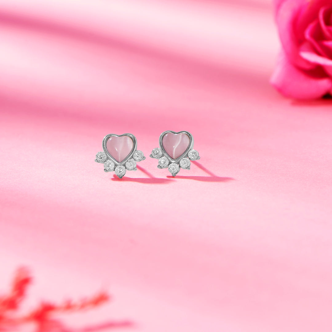 Radiant White Heart 925 Silver Earring For Woman