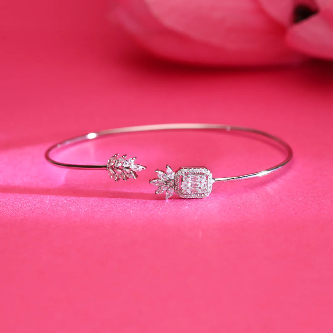 Tropical Flower Oval Silver Bracelets