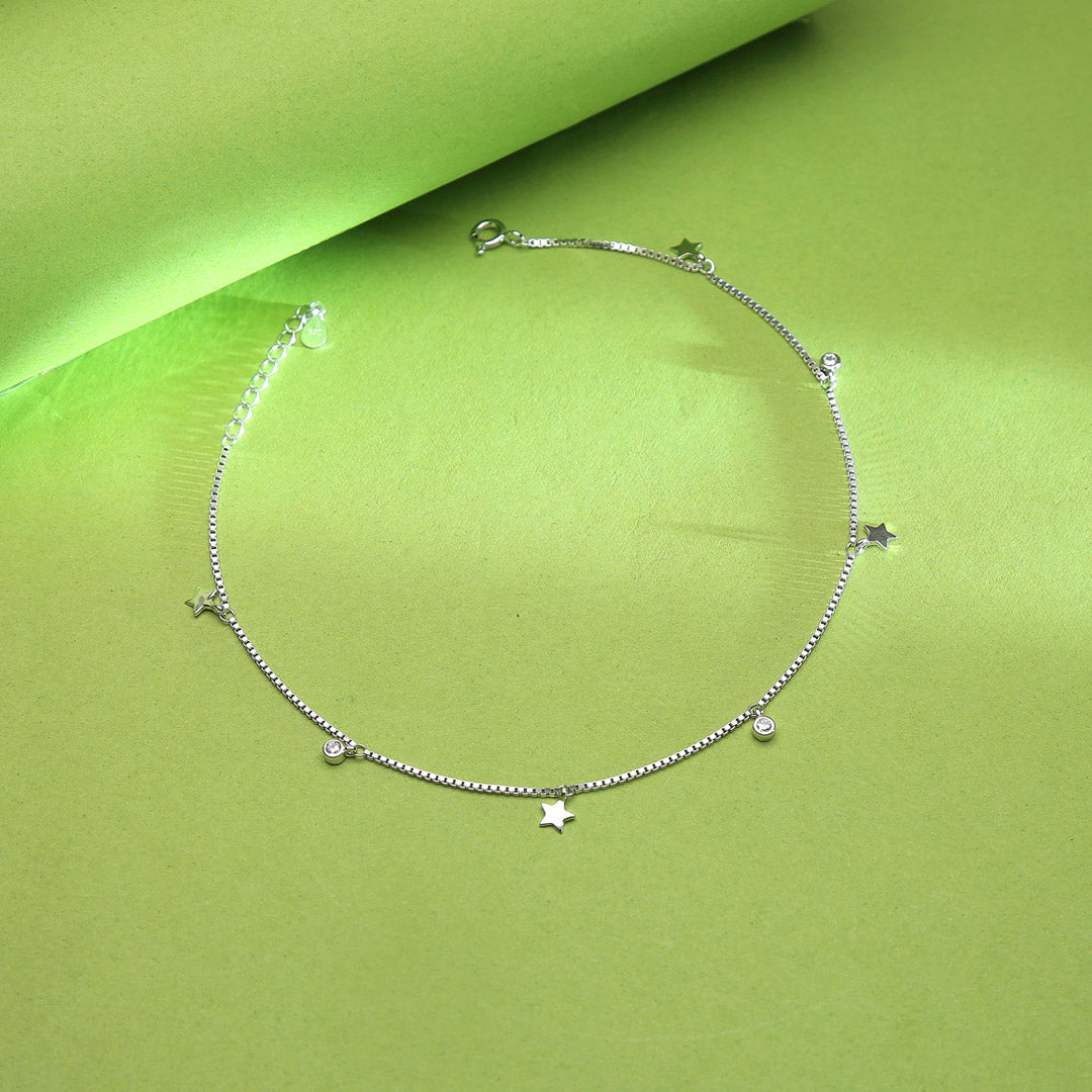 Star Studded Silver Anklets